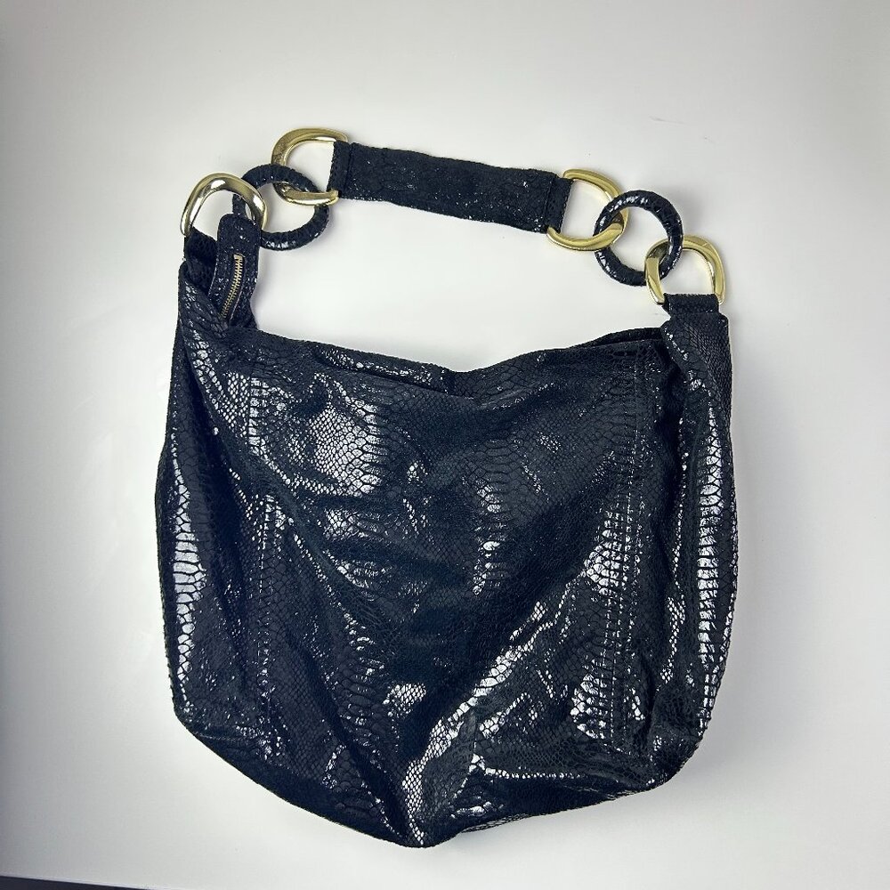 Michael Micheal Kors Black‎ Snakeskin Print Leather Chain Hand Shoulder Bag